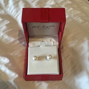 Elegant Pearl Stud Earrings in Red Box